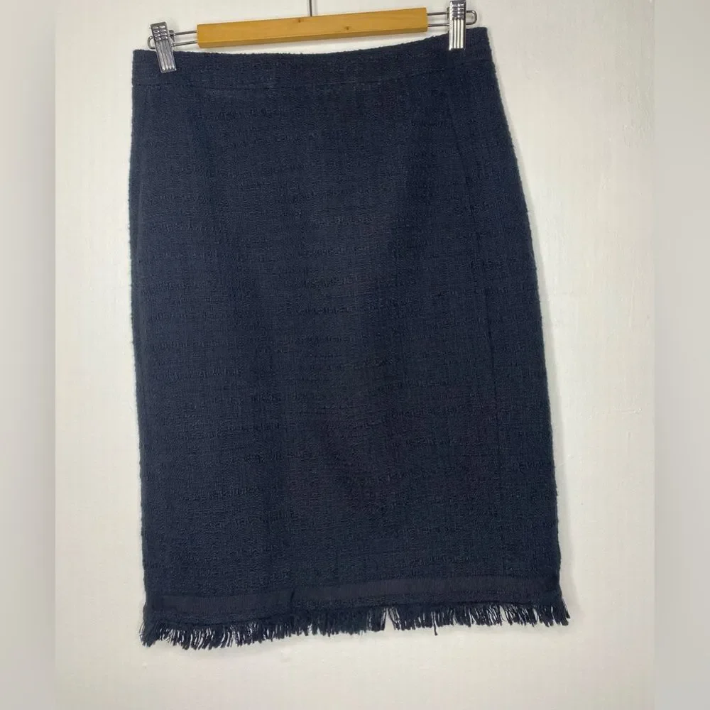 J. Crew Tweed Pencil Skirt with Fringe hem Size 6 Office Career wear